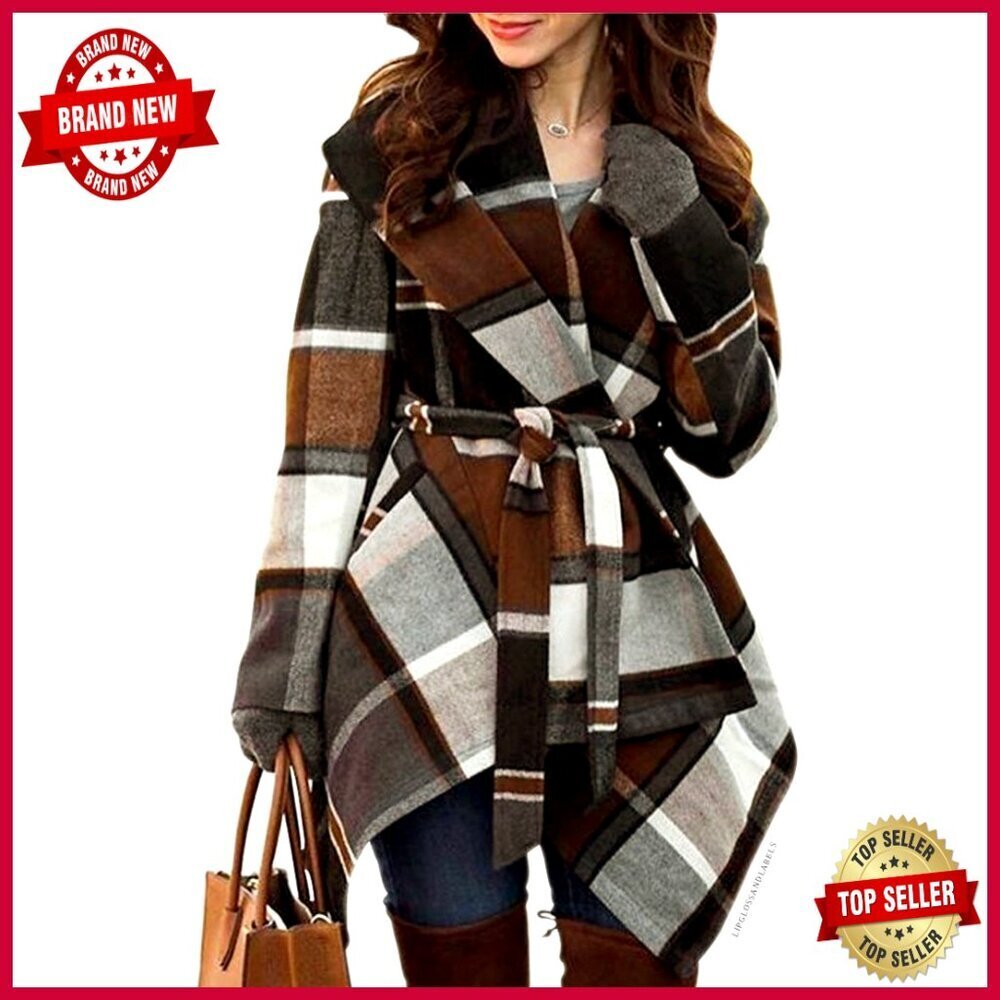 Wool Blend Pea Coat with Shawl Collar Asymmetric Hem Open Front
